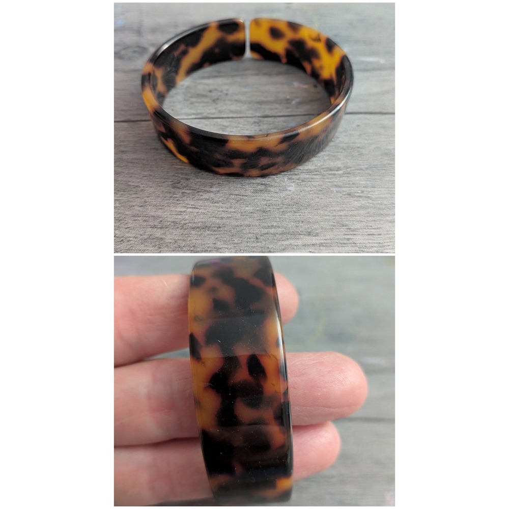 Vintage Style Tortoise Shell Acrylic Cuff Bracelet Brown Amber Animal Print